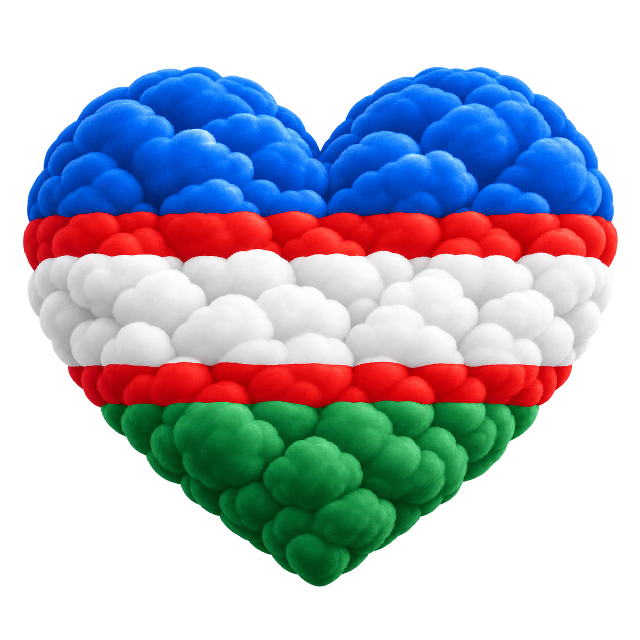 Exact registered Cali flag cloud heart: blue, red, white, red and green